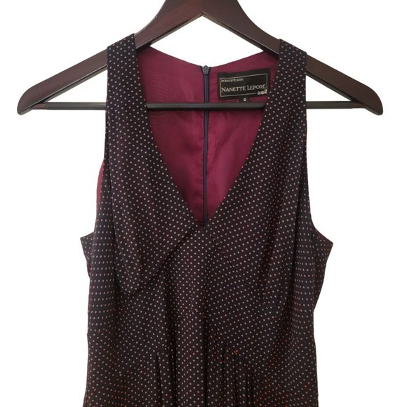 Nanette Lepore Dress V-Neck Sleeveless Polka Dot Blue Burgundy Size O - Picture 3 of 7